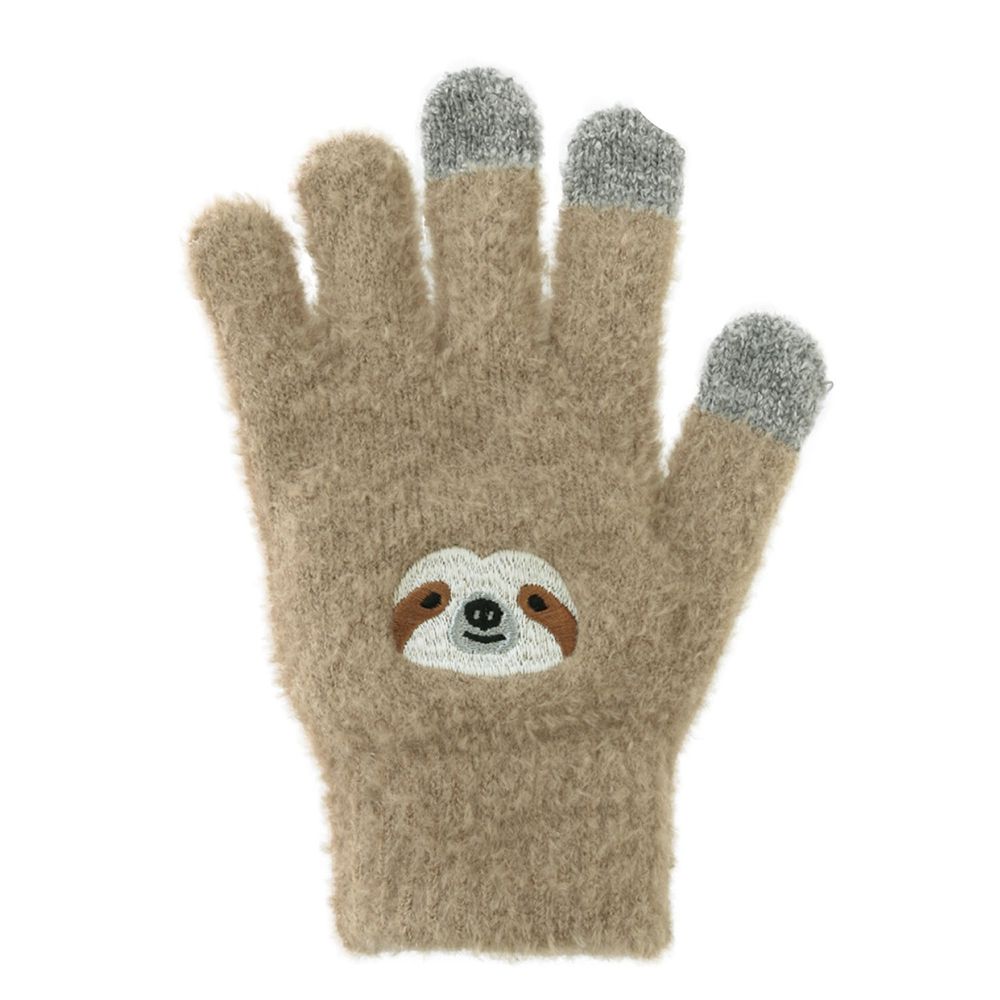 日本 TOMO - (大人)可觸控可愛動物毛絨保暖手套-樹懶-咖啡