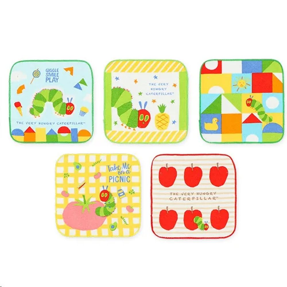 純棉上學擦手巾/手帕(5入組)-好餓的毛毛蟲 (16×16cm)