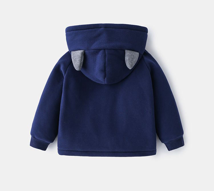 WELLKIDS - 加絨造型暖暖連帽外套-工程小車車-深藍色