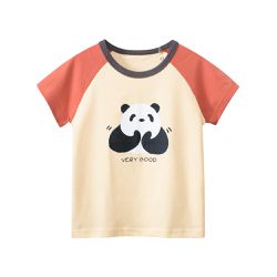 27home - 純棉短袖上衣-熊貓拍拍手-米杏+橘