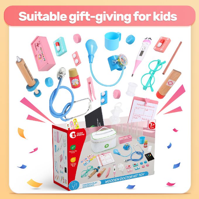 CuteStone - 兒童仿真小小醫生木質套裝玩具24件組