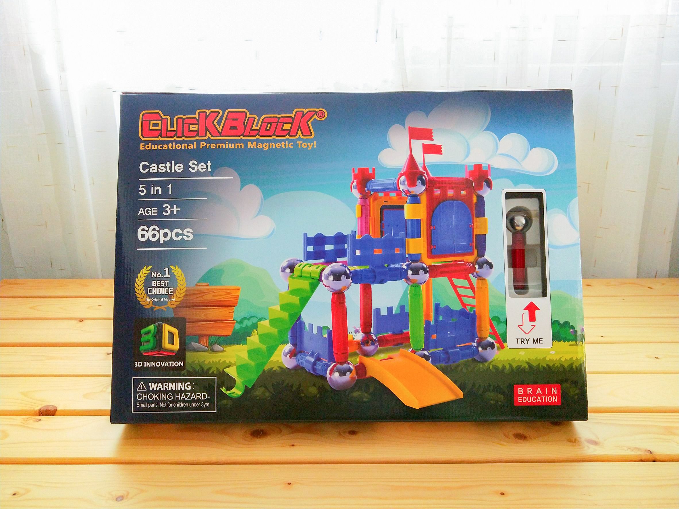 韓國 MagKinder x Click Block - [福利品]科學磁力棒-童趣城堡-66件組