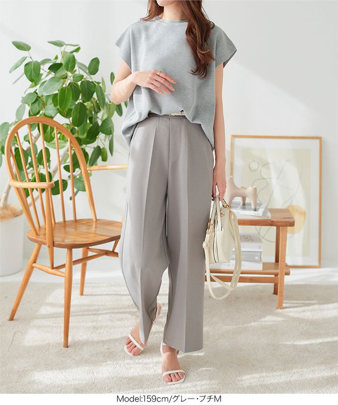 日本 Kobe Lettuce - 美腳中線！不易皺喬其紗寬版長褲-粉紅