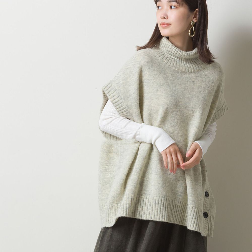 日本 OMNES - 95%羊毛混紡 高領側排釦針織背心-燕麥