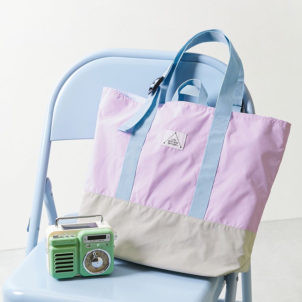 撞色輕量大方肩背上學提袋(背帶可調)-薰衣草 (33x42cm)