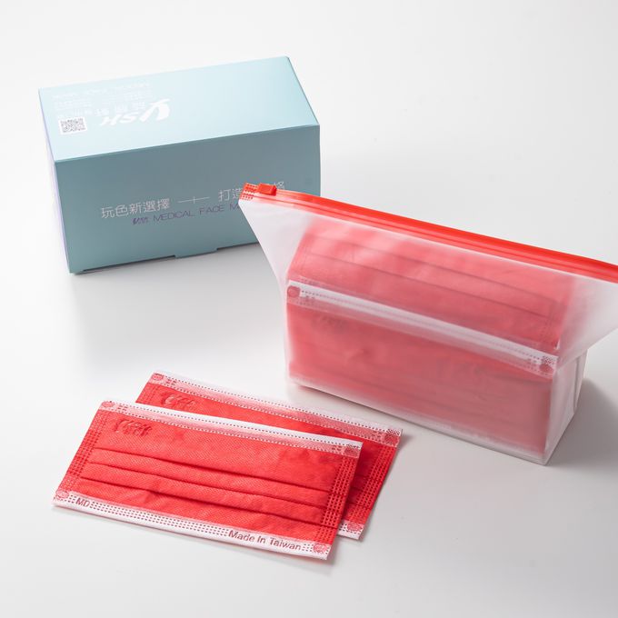 YSH 益勝軒 - 成人醫療級三層平面口罩/雙鋼印/台灣製-牡丹紅-50入/盒(未滅菌)