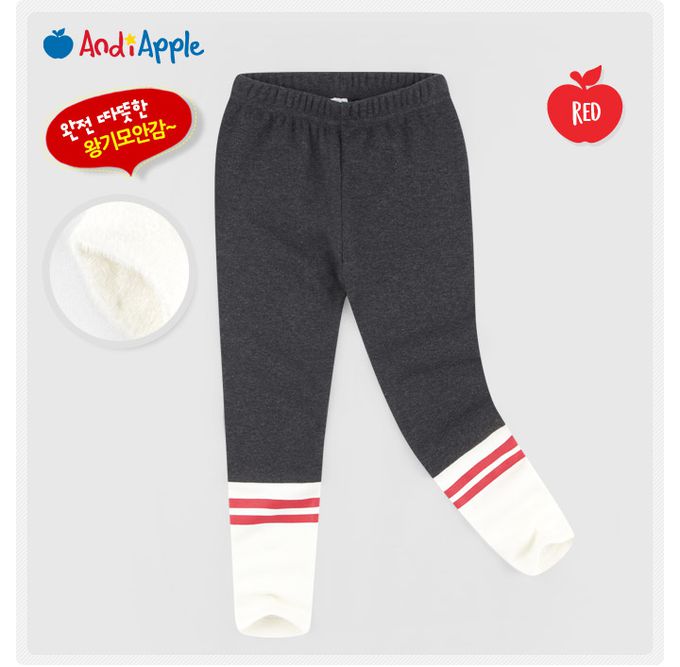 韓國 AndiApple - 運動風格內刷毛長版內搭褲套裝-紅X深灰