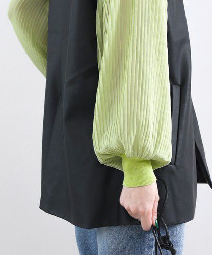 日本 Bou Jeloud - 異材質拼接百摺長袖上衣-萊姆黃