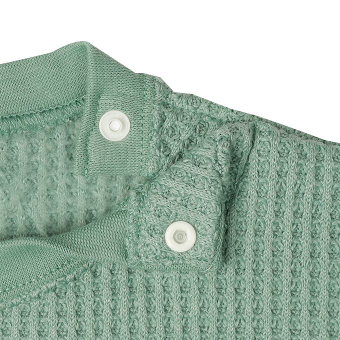 akachan honpo - 長袖裏起毛華夫格T恤-撞色袖-綠色