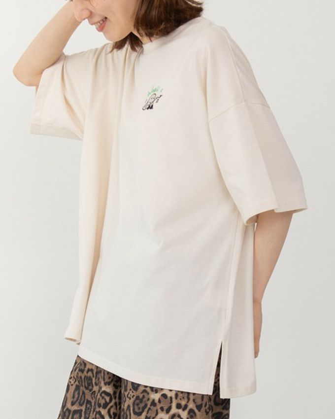 日本 gleam - 俏皮露營幽靈印花寬大風短袖T恤-煙燻藍