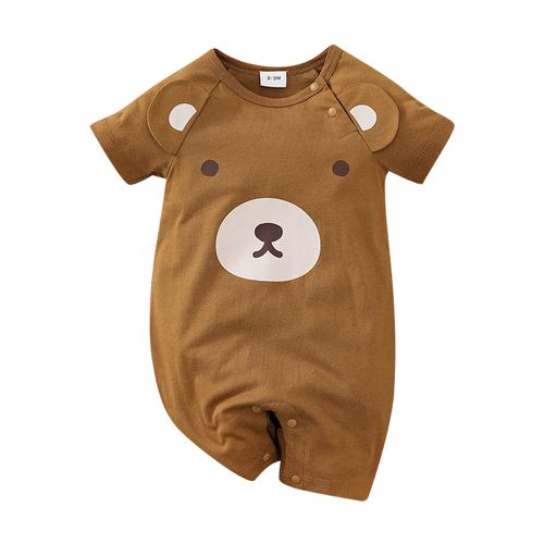 JoyNa - 棉質短袖包屁衣 短袖嬰兒服-棕熊