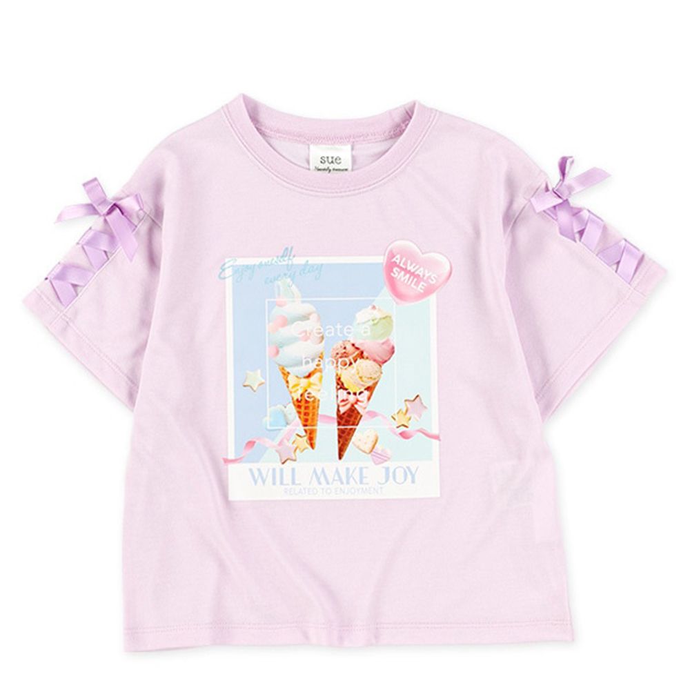 冰淇淋印花甜美緞帶短袖上衣-薰衣草