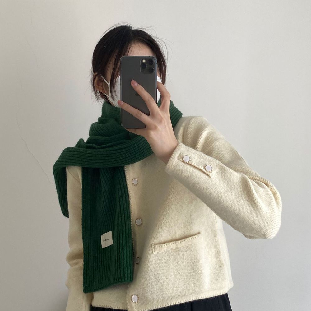 編媽精選 - 百搭直條紋針織圍巾-墨綠 (25x170cm)
