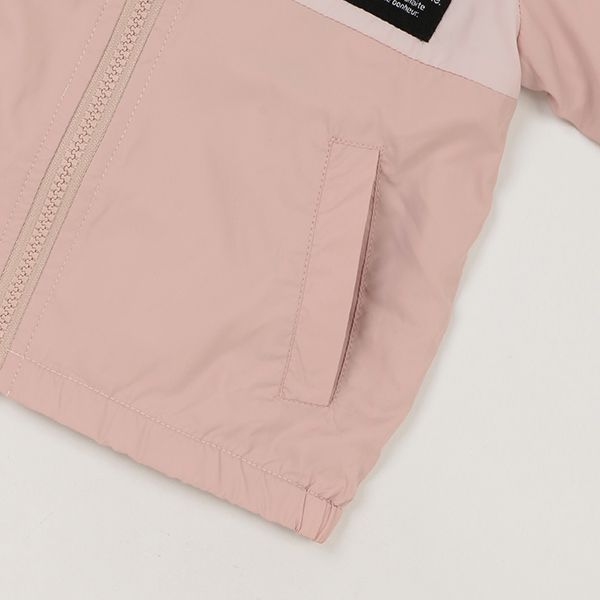 日本 petit main - 拼接雙色連帽輕量防風外套-淺黃x薄荷