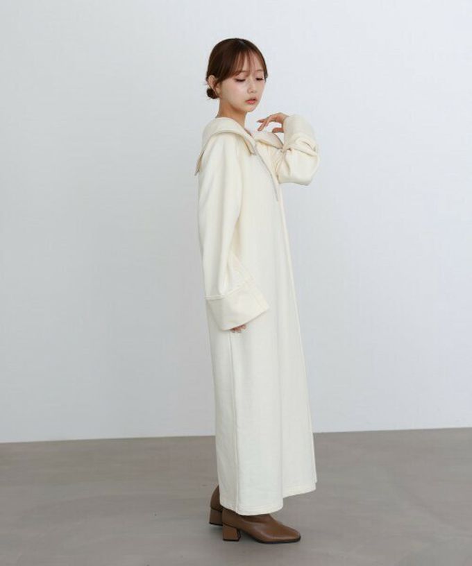 日本 Bab - 滾邊個性大翻領休閒長袖洋裝-咖啡