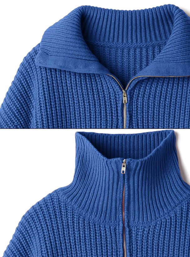 日本 GRL - 率性拉鍊領氣球袖針織上衣-深咖啡 (F)