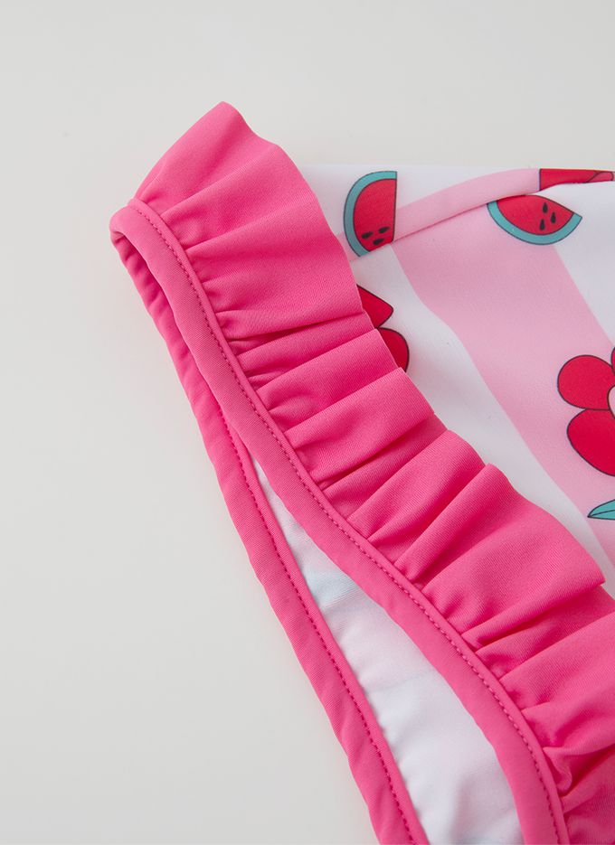 韓國 OZKIZ - 花朵泳圈長袖連身泳裝/泳帽Set-白X桃粉