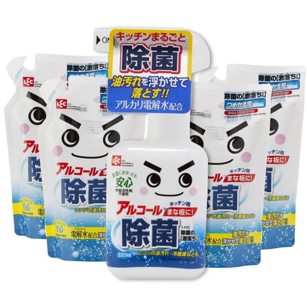 日本 LEC - 激落防菌電解水超值5入組-320ml*1標準瓶+300ml補充包*4包