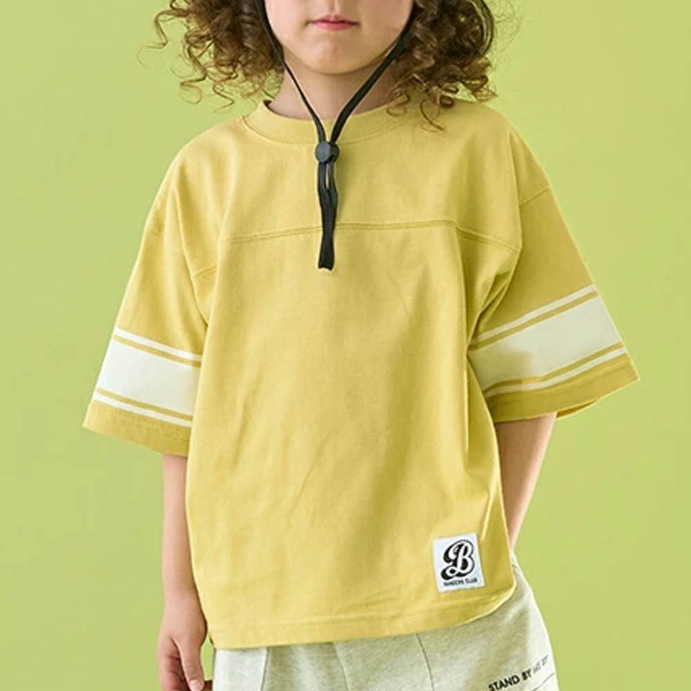 正反都OK 落肩線條短袖上衣-黃