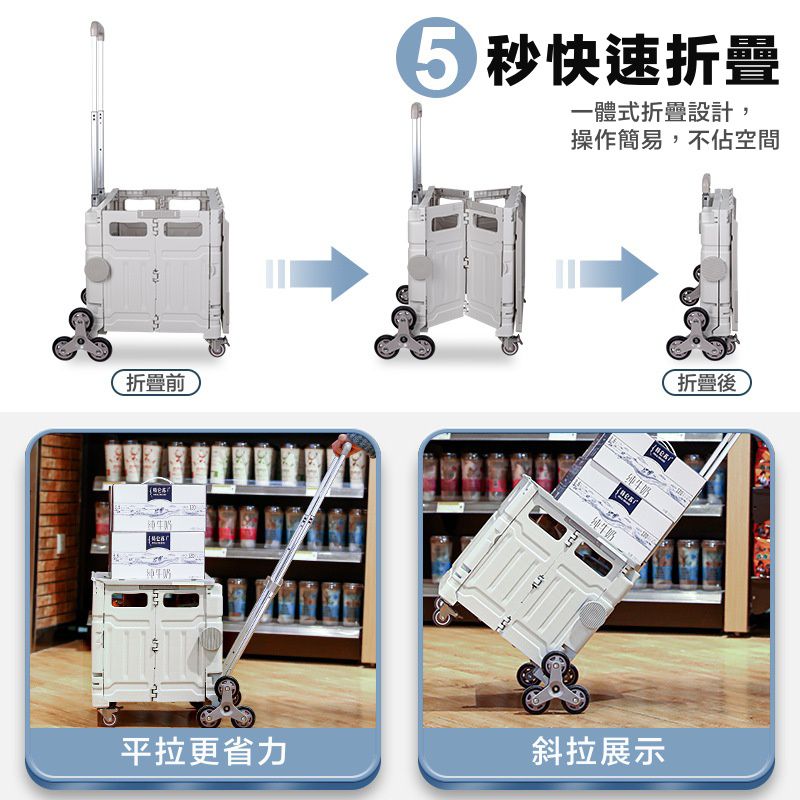 加厚帶蓋升級款可平拉摺疊購物車-8輪爬梯款-綠色