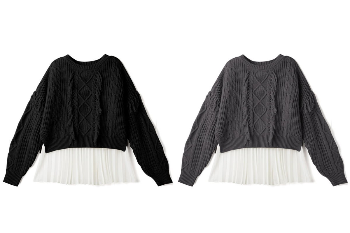 日本 GRL - 流蘇針織上衣X雪紡內搭背心兩件組-焦糖