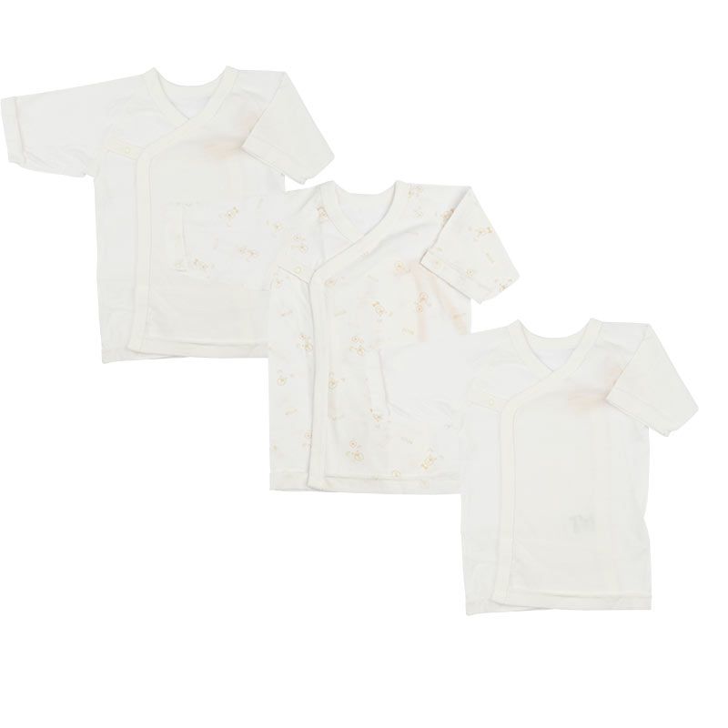 akachan honpo - 新生兒內衣6件組長袖 釦子款-動物-淺咖啡色 (50～60cm)