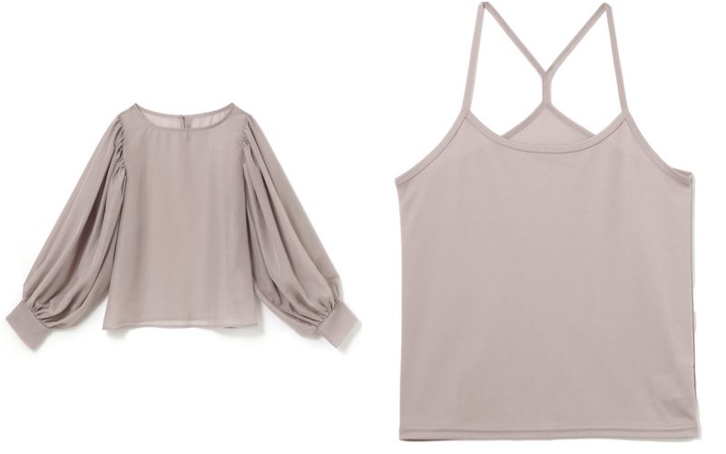 日本 GRL - 透膚雪紡長袖上衣+細肩帶內搭兩件組-天使白