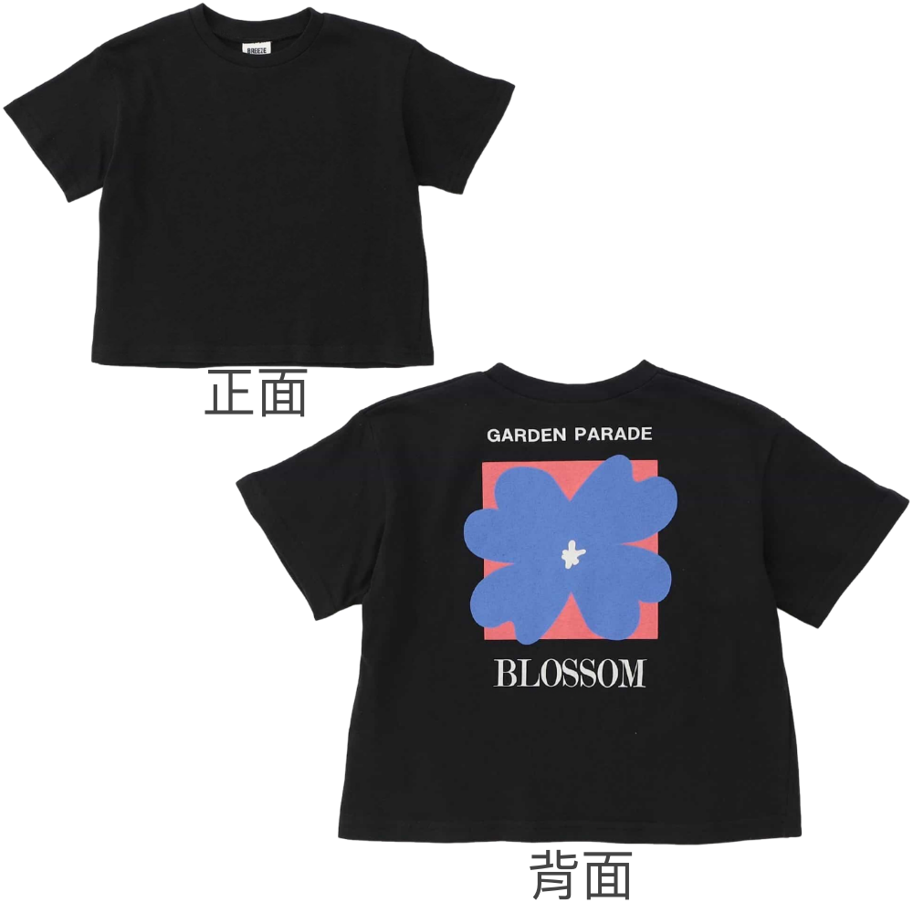天竺棉活潑百搭短袖上衣-花朵-黑