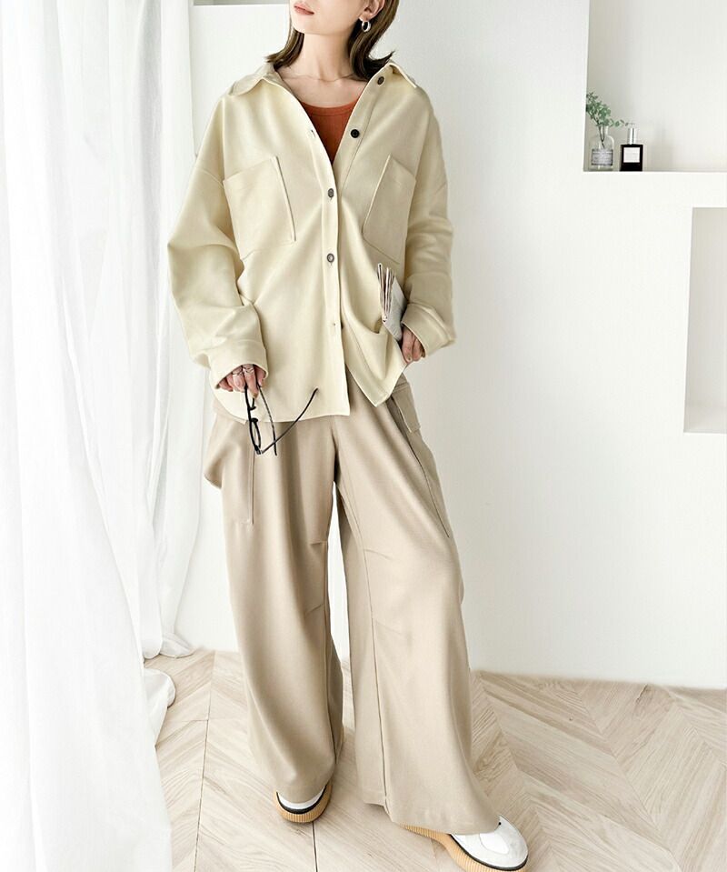 日本 Classical Elf - 時尚麂皮輕量大口袋長袖襯衫-米杏