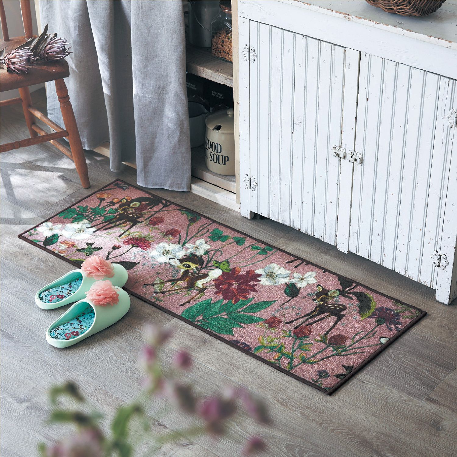 日本千趣會 - 迪士尼 長條型腳踏墊(廚房/臥室)-維尼花園-黃