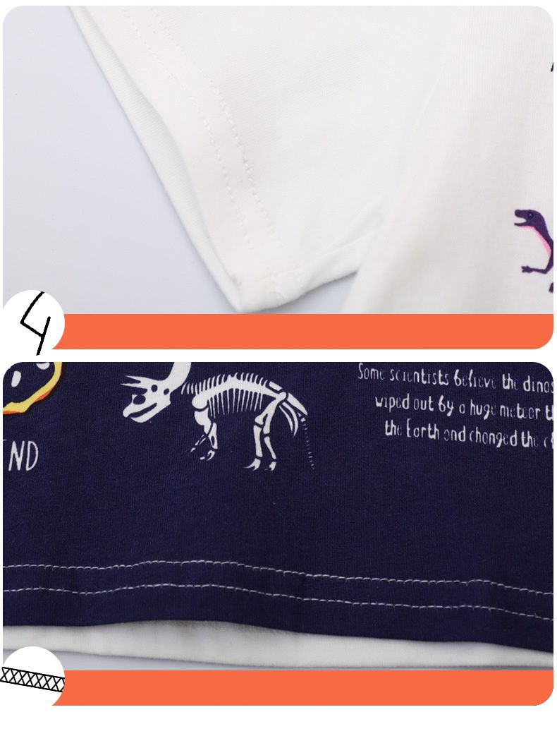 Jumping meters - 棉質圓領短袖上衣-恐龍的滅絕-白+綠+紫+深藍