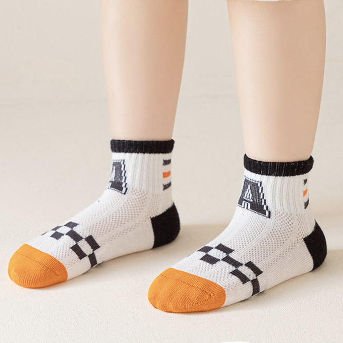 love, charlotte - 運動風字母數字網眼短筒棉襪-5 雙一組