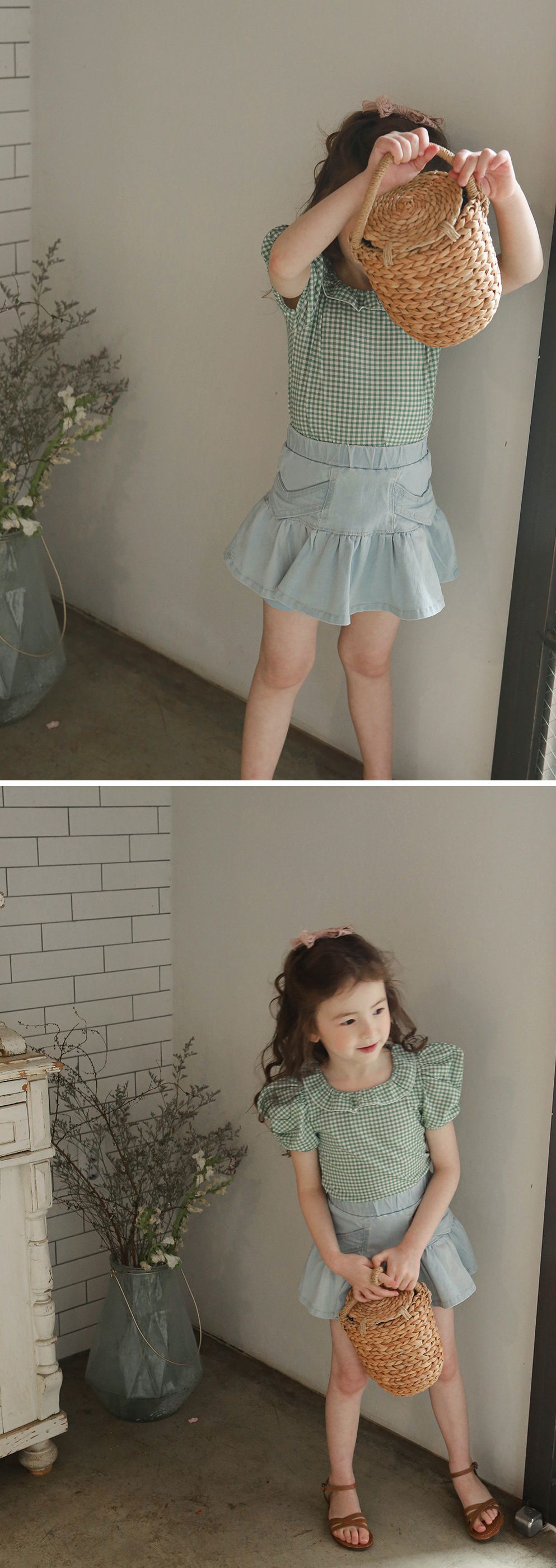 韓國 PuellaFLO - 露背交叉荷葉領公主袖上衣-綠