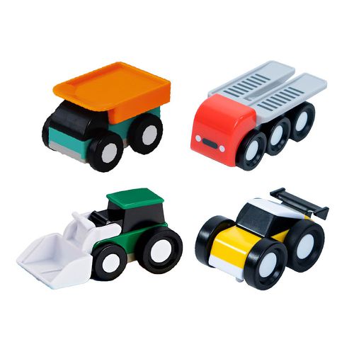 Qbi - 益智軌道磁吸玩具-造型小車4入組-顏色隨機