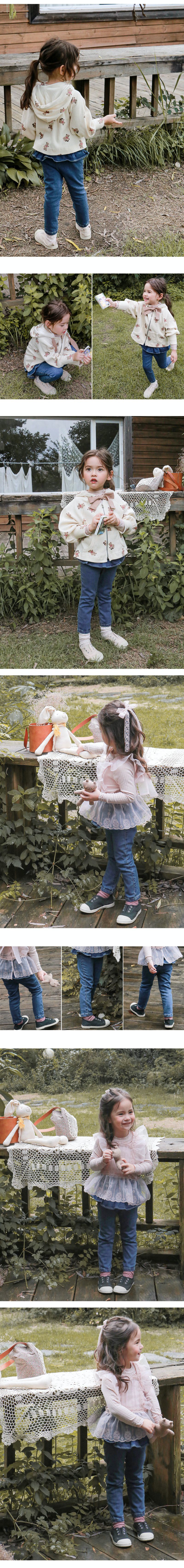 韓國 Puellaflo - 鬆緊腰蝴蝶結層次丹寧長褲-深藍