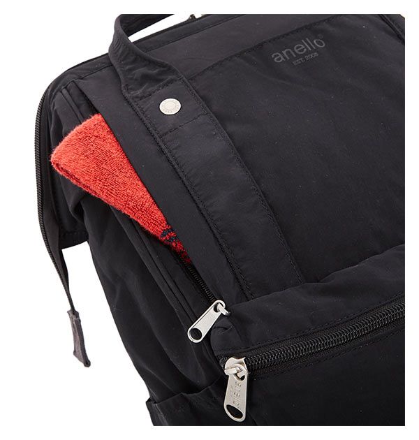 日本 Anello - 棉質尼龍風大開口後背包 10POCKET-Regular大尺寸-NV海軍藍