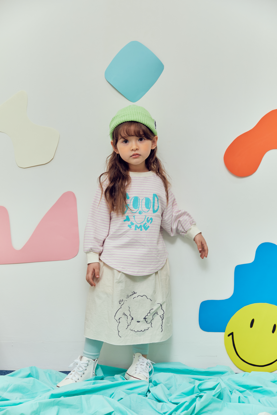 韓國 MINIATURE - 大眼睛條紋上衣-天藍