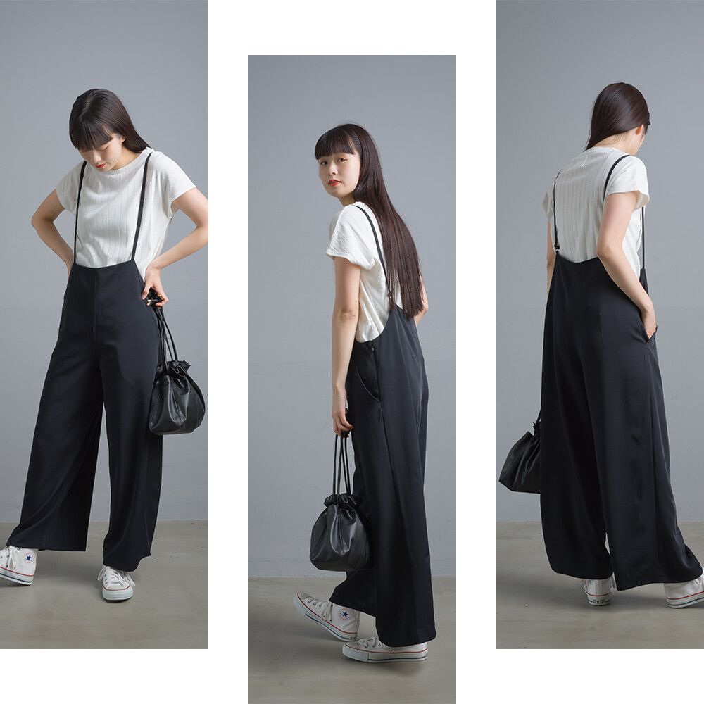 日本女裝代購 - 細肩帶雪紡吊帶長褲-杏 (Free)