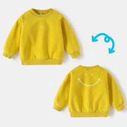 WELLKIDS - 圓領棉質長袖上衣/大學T-微笑-活力黃