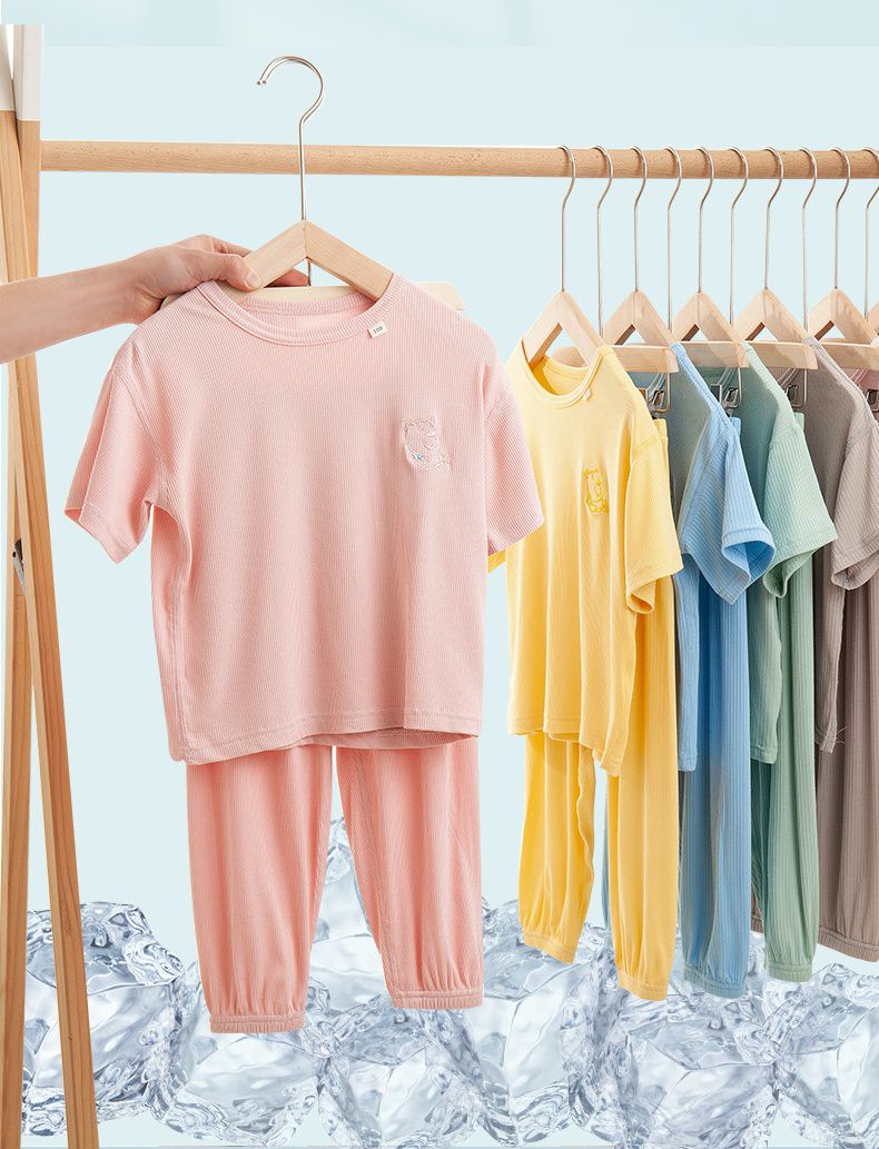 莫代爾透氣涼感短袖家居服套裝/空調服-熊熊-天空藍