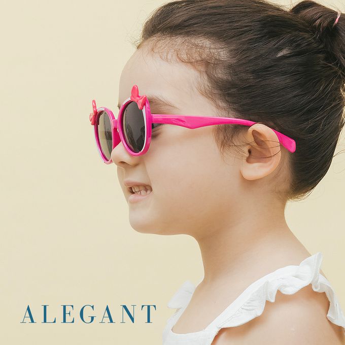 ALEGANT - 樂園桃蝴蝶結純白飾邊點綴兒童專用輕量太陽眼鏡│UV400墨鏡