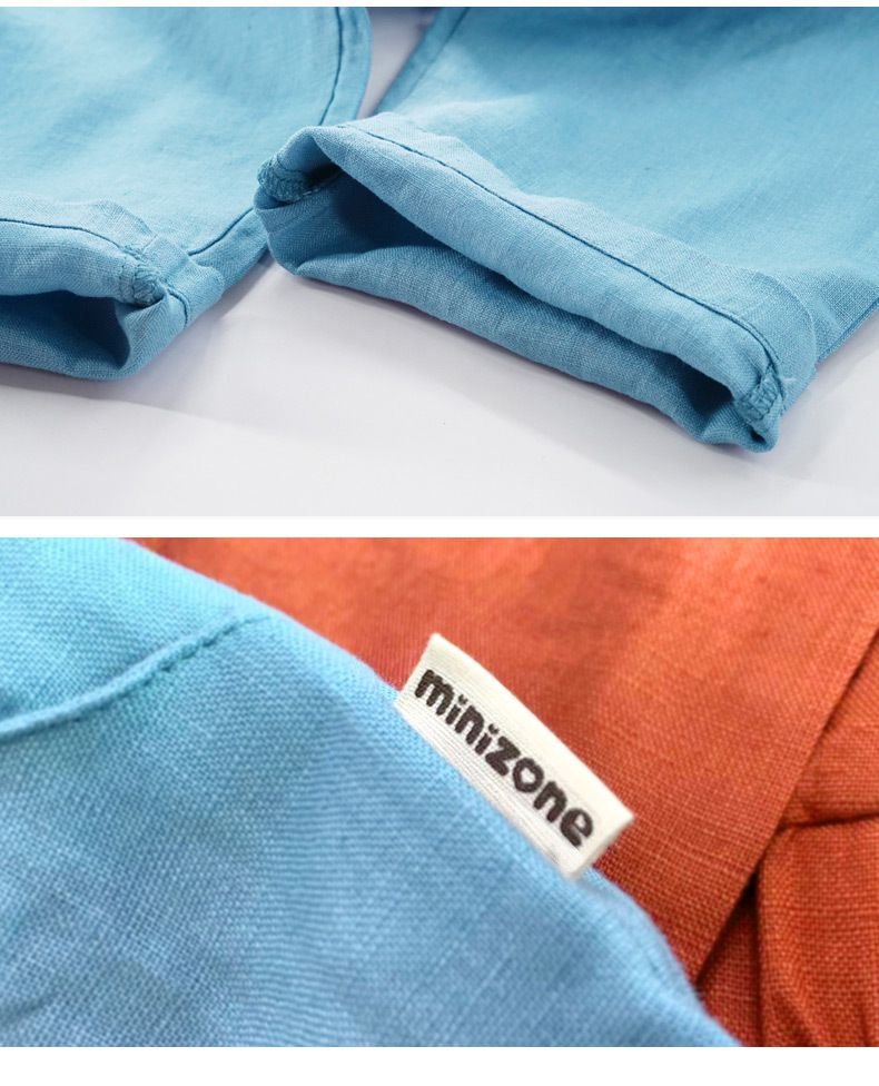 Minizone - 亞麻寬鬆長褲-藏藍色