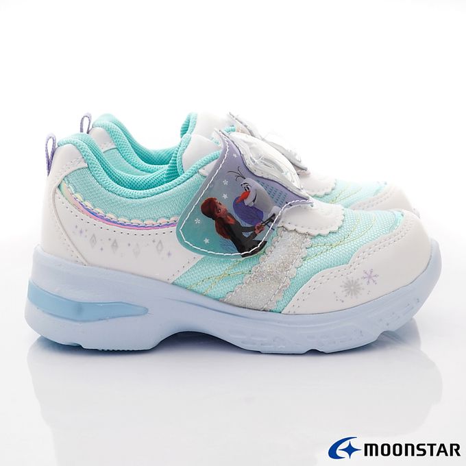 Moonstar日本月星 - 冰雪奇緣電燈鞋(中小童)-機能運動鞋-白綠