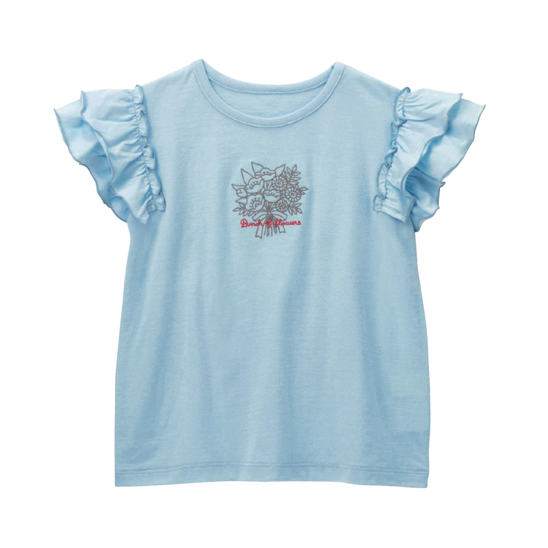 日本千趣會 - GITA 天竺棉荷葉飛飛袖刺繡短T-檸檬-黃