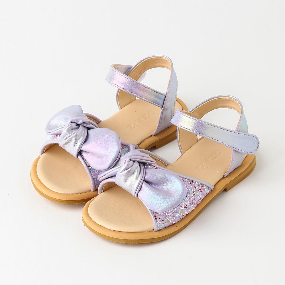 韓國 OZKIZ - 少女蝴蝶結亮片裝飾涼鞋-紫