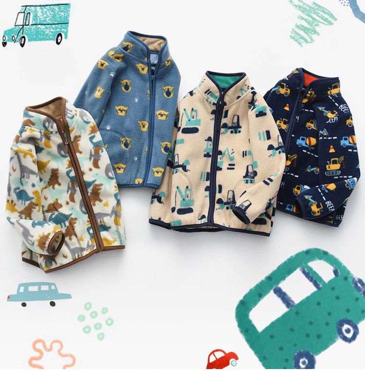 Fleece搖粒絨兒童外套-綠色挖土機