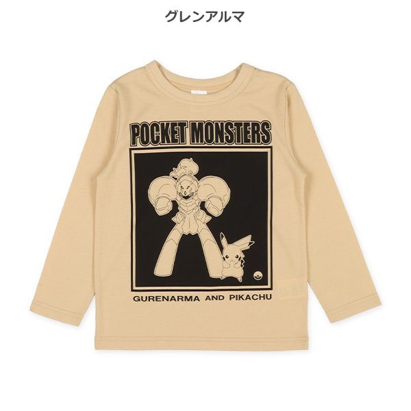 日本西松屋 - 寶可夢 圓領印花長袖上衣-紅蓮鎧騎-卡其