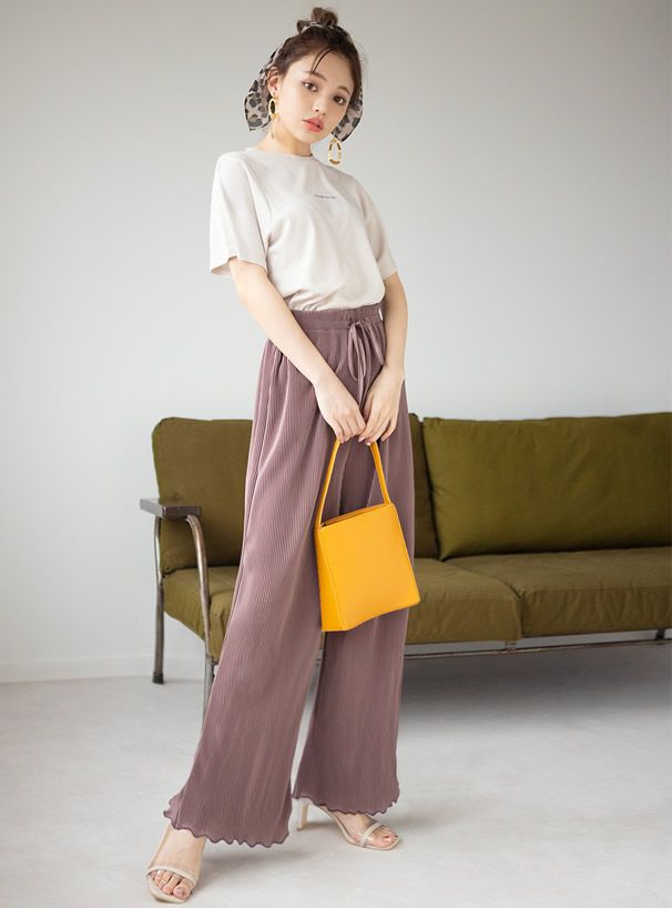 日本 GRL - 慵懶垂墜羅紋寬褲-星塵綠