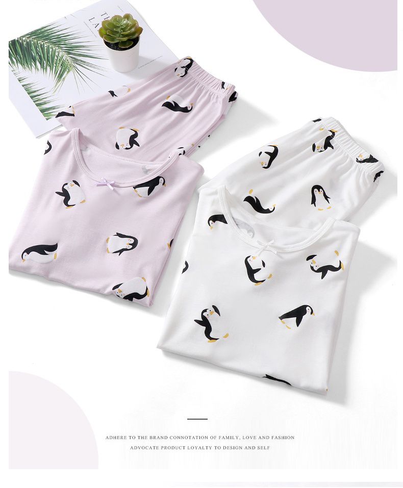 MAMDADKIDS - 莫代爾涼感短袖套裝/家居服-滿滿小企鵝-紫色