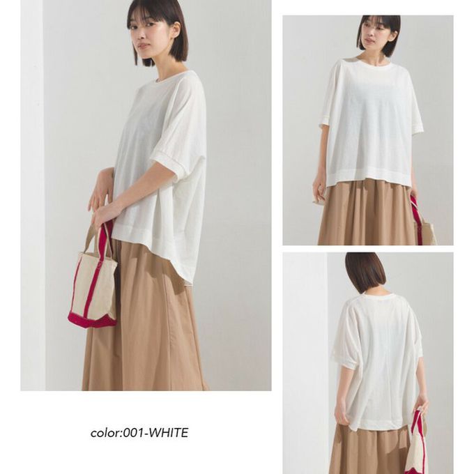 日本 OMNES - 接觸涼感 嫘縈寬鬆短袖上衣-黑底白點